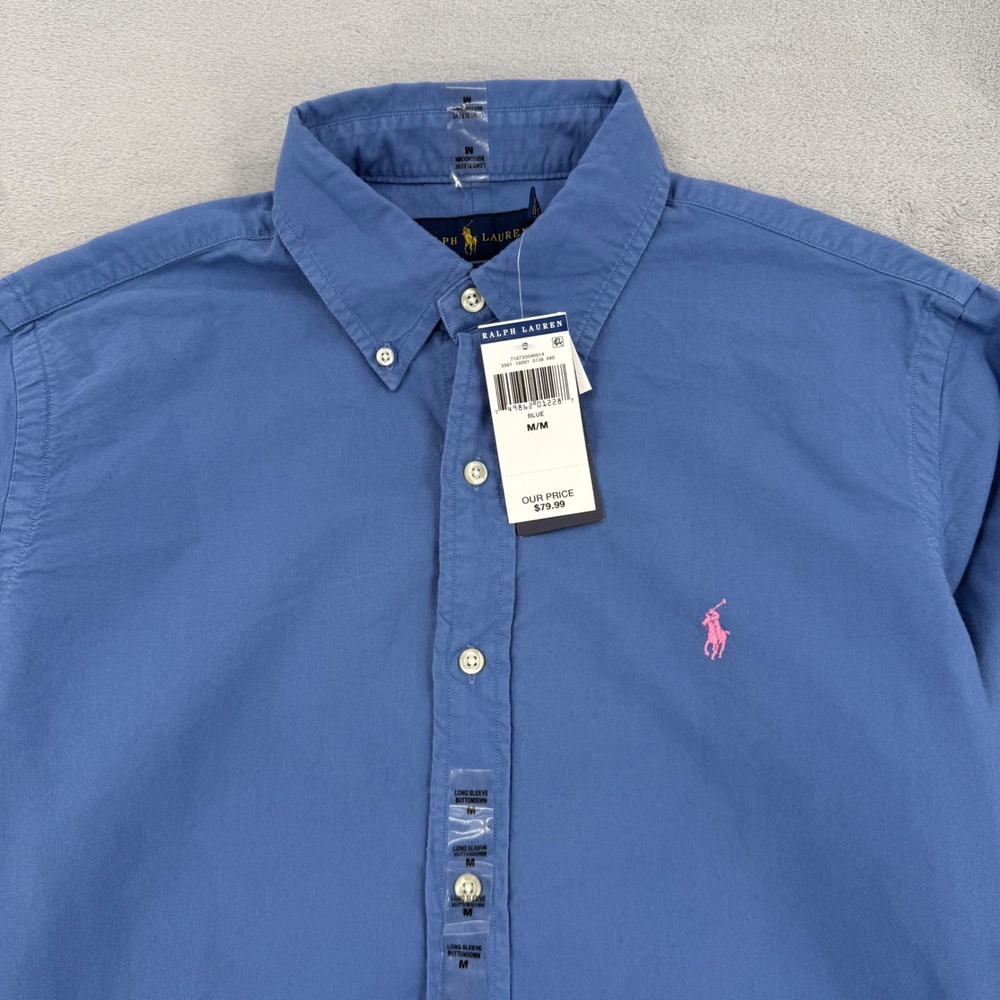 Ralph Lauren Mens Mens Classic Fit Oxford Button Down Shirt Blue Pink Pony NEW - Picture 4 of 16